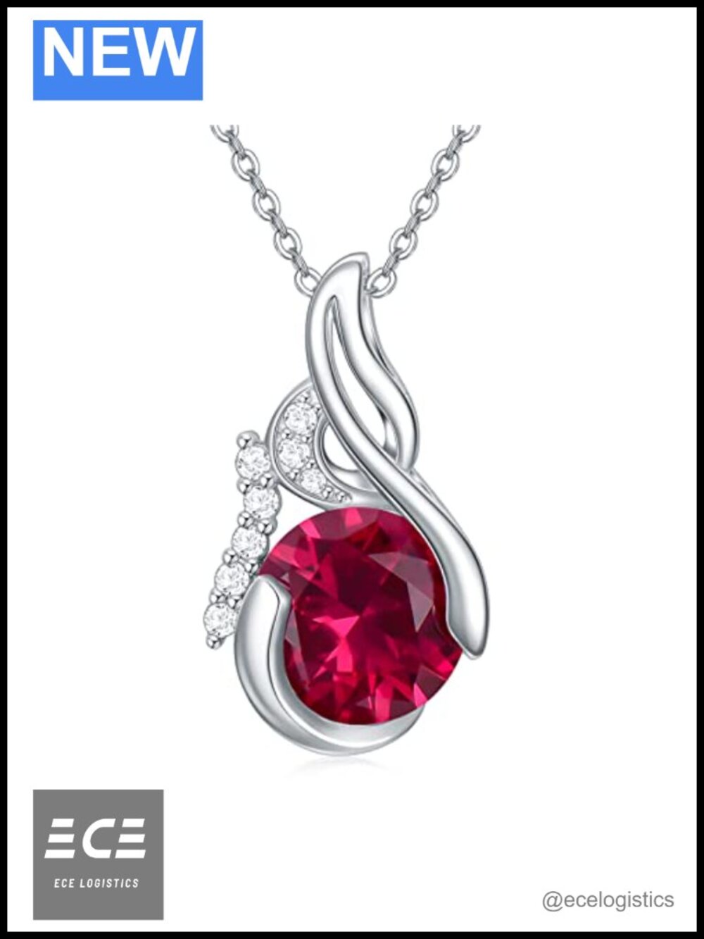 Sterling Silver Ruby Birthstone Necklace Round Pendant 18in July Gift